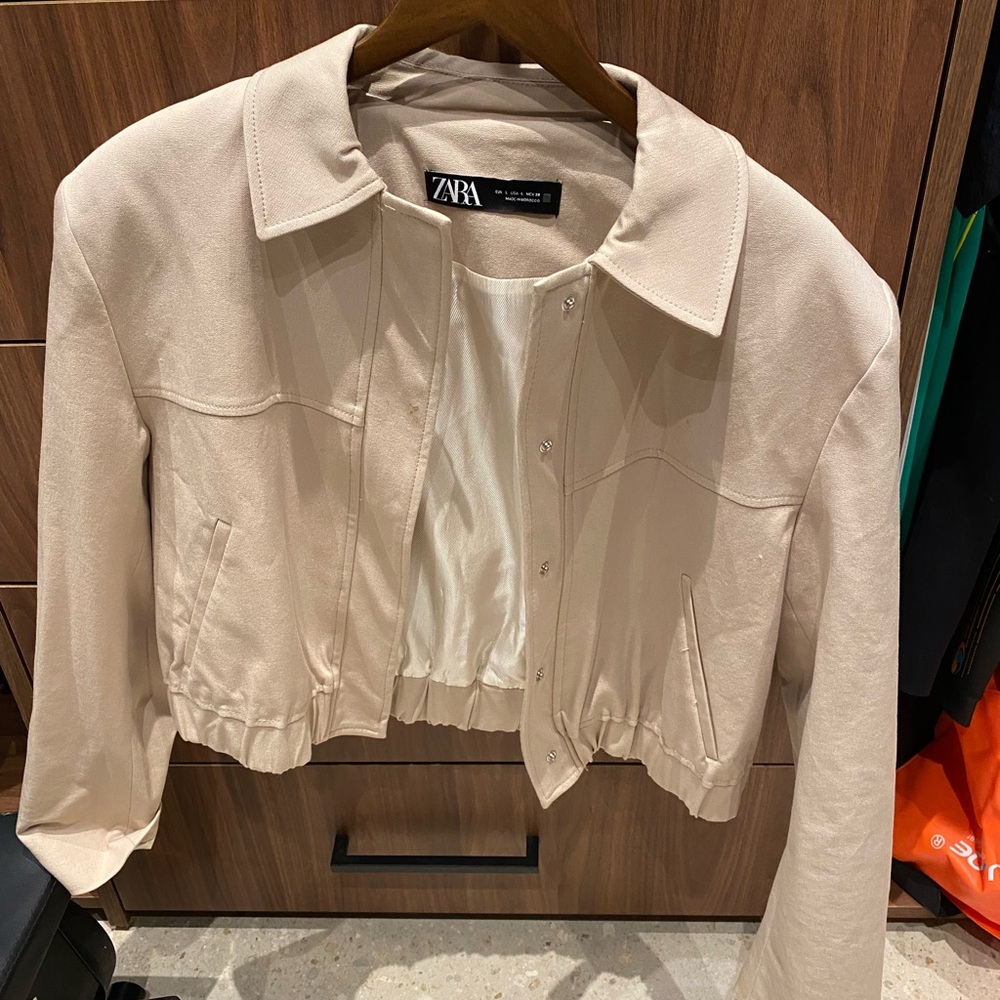 Zara Cream Cropped Blazer with Textured Fabric